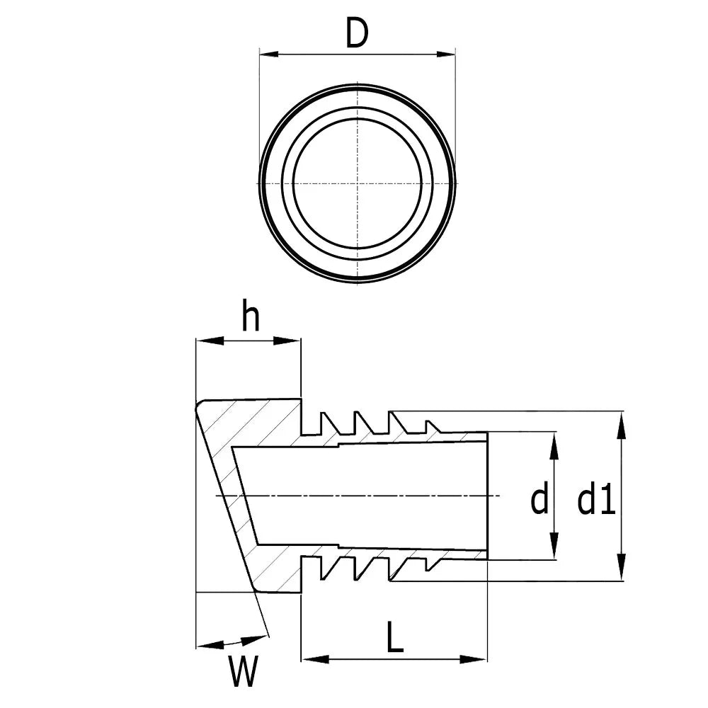 MAC-102 Size 22mm Round Angled leg end cap