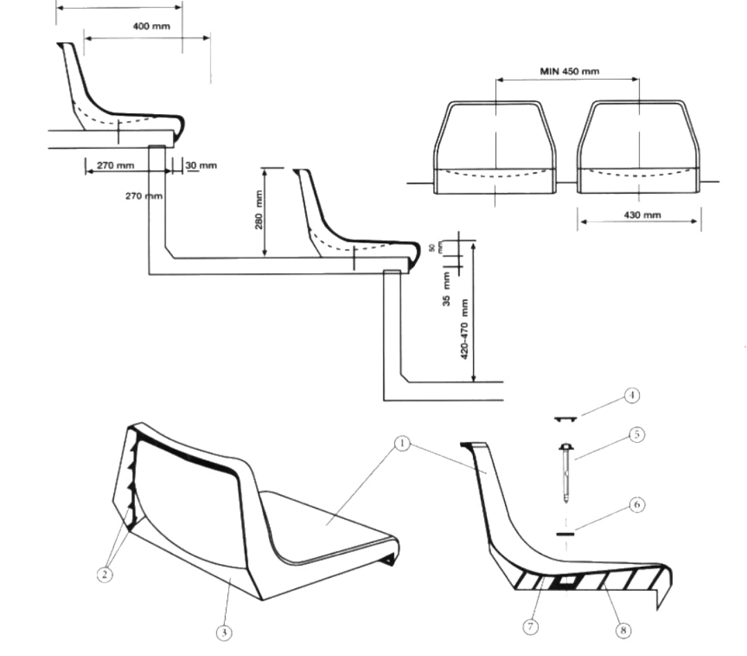 Backrest single seat MT-2042 (telescopic or dismountable)