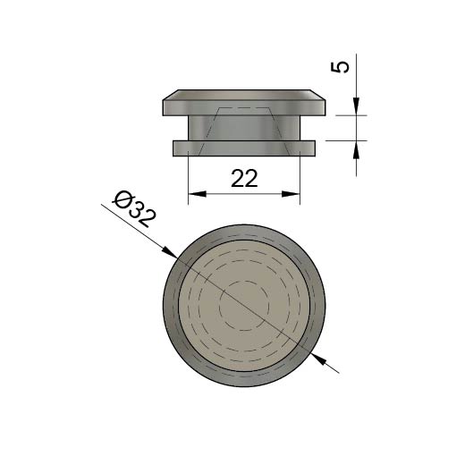 MHC-506 Size 22 mm Cable Entry Closed Blind Grommet
