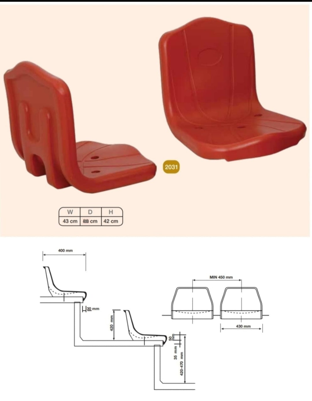 Backrest Double layer (wall ) Stadium Seat MT-2031