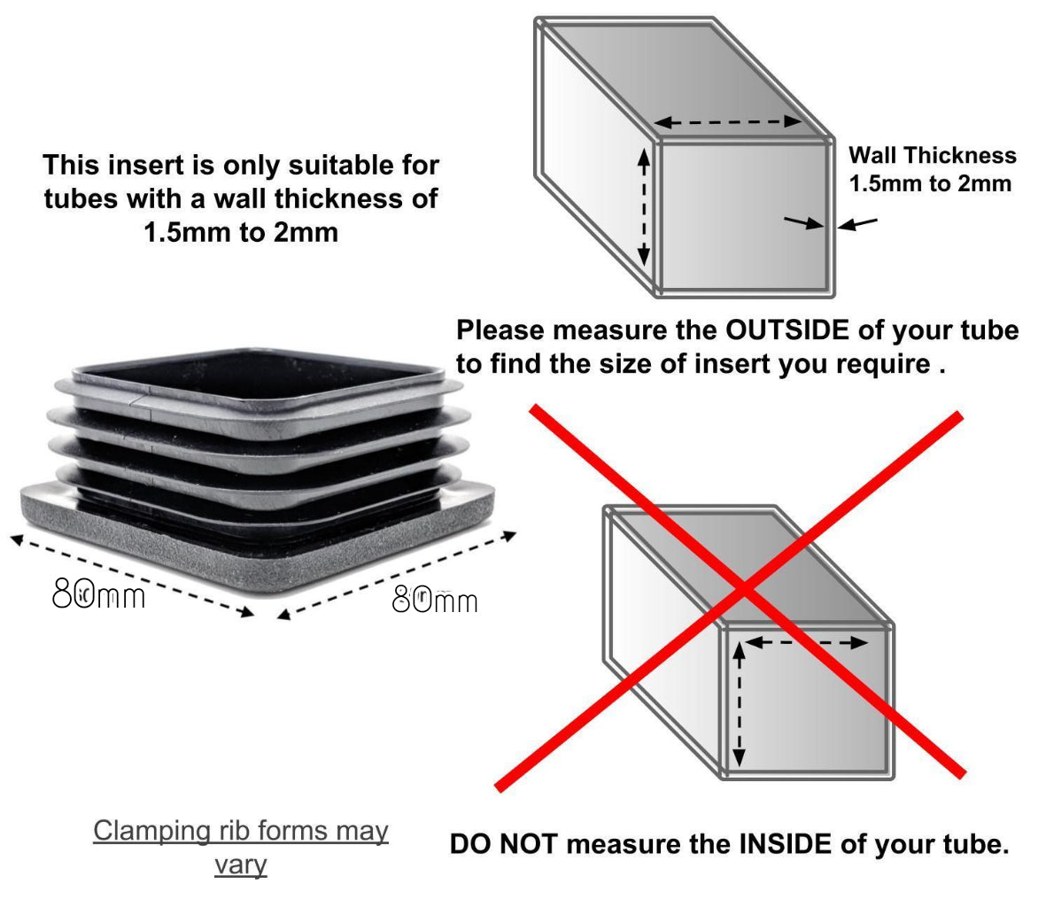 SQUARE FLAT END CAPS BOTTOMS FOR TABLE & CHAIR LEGS & ALL OTHER TUBULAR FEET