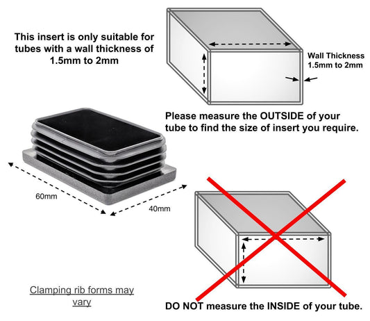 MODEL MT-135 SIZE 40*60MM RECTANGULAR END CAPS BOTTOMS FOR TABLE & CHAIR INSERT PLUG LEGS & ALL OTHER OVAL TUBULAR FEET