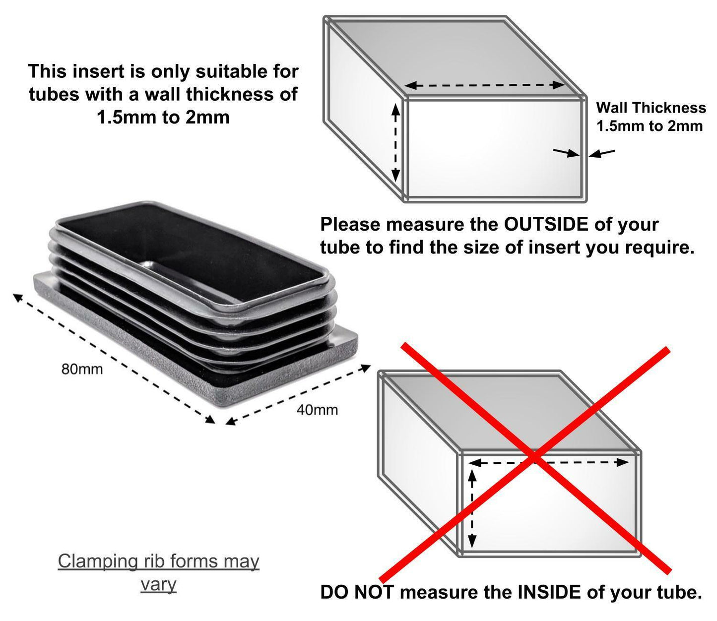 MODEL MT-136 SIZE 40*80MM RECTANGULAR END CAPS BOTTOMS FOR TABLE & CHAIR INSERT PLUG LEGS & ALL OTHER OVAL TUBULAR FEET